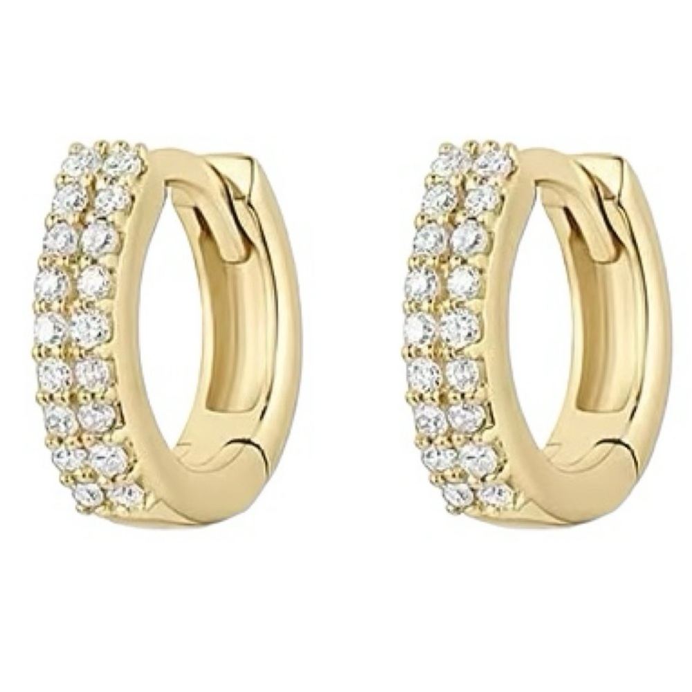 PAIR 2️⃣✌️Gorjana Diamond Double Down 14k Yellow Gold Huggies Tiny Hoop Earrings - Picture 4 of 13